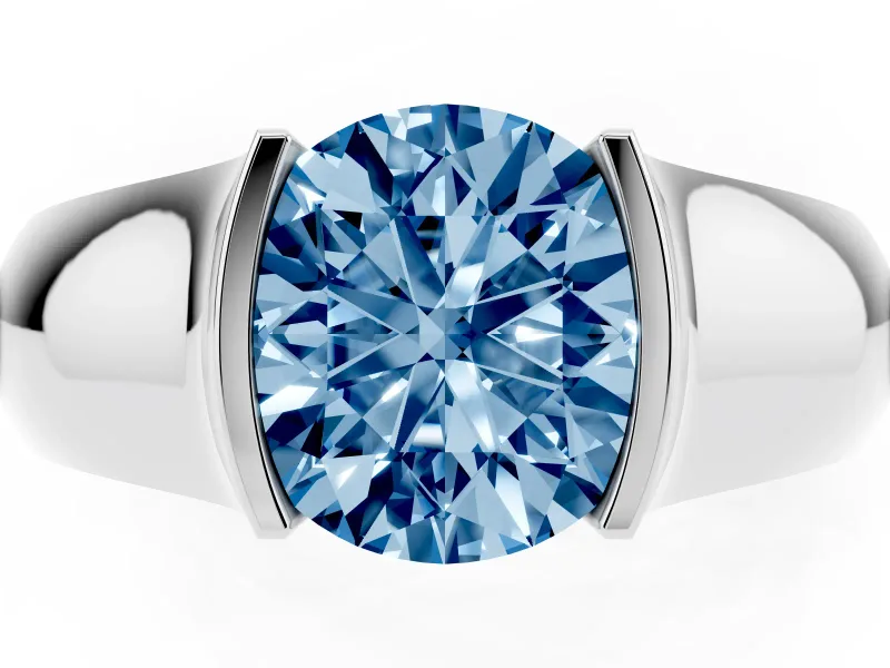 Round Half Bezel Engagement Ring Setting for a Fancy Blue Lab-Grown Diamond | Wide Band | White Gold