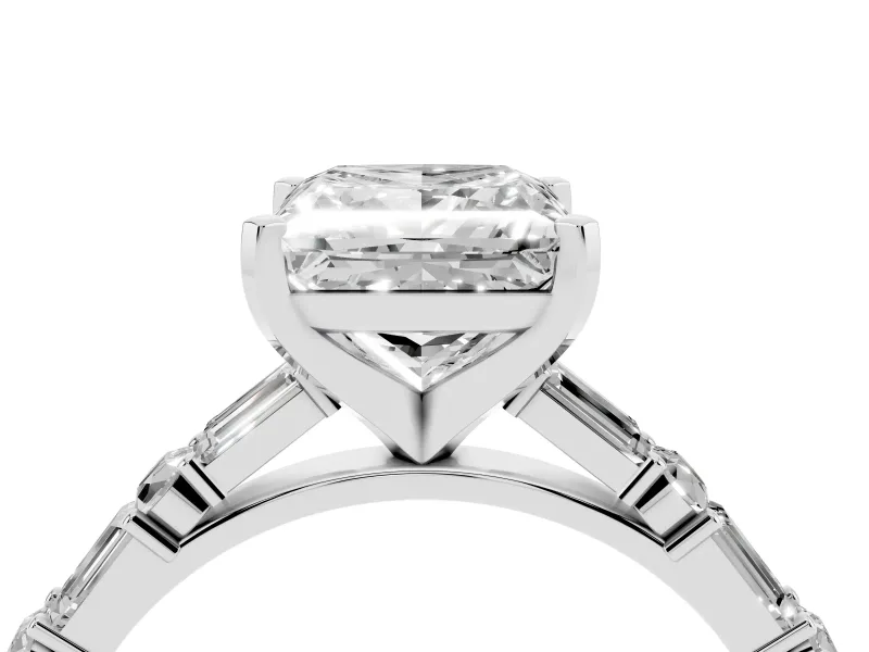 Princess Cut Diamond Solitaire Set in Platinum with Side Baguettes and Channel Set Band