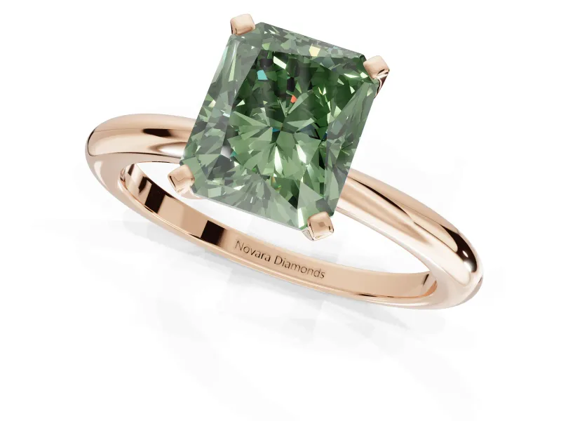 Radiant Cut Solitaire Engagement Ring Setting for a Fancy Green Lab-Grown Diamond | Tapered Plain Band | Rose Gold