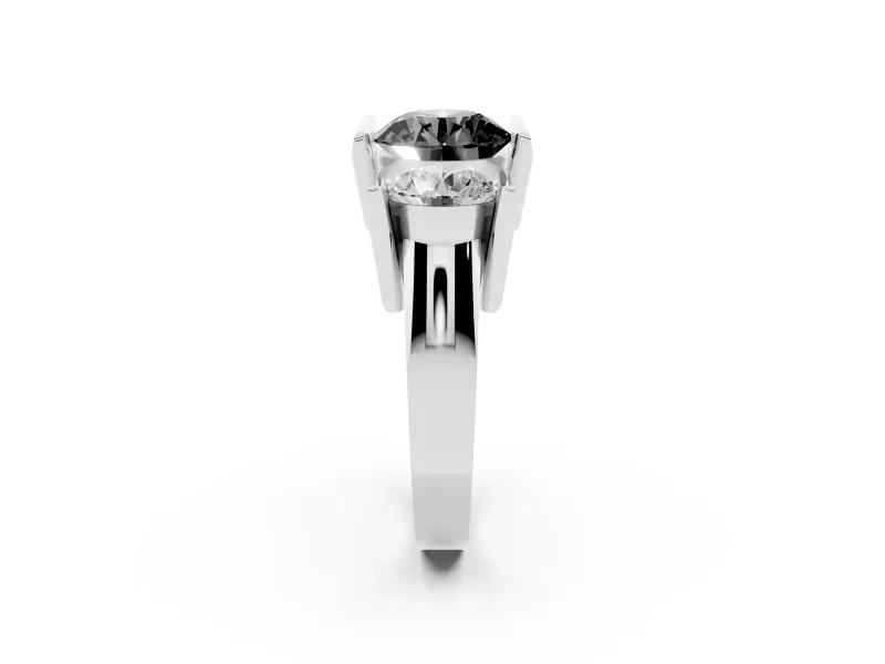 Fancy Black Round Cut Diamond Three-Stone Channel Set Ring Set in Silver with Smooth Polished Band