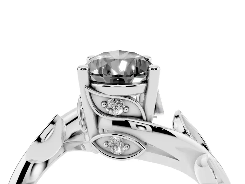 Pear-Shaped Twisted Bypass Engagement Ring Setting for a Black Center | Leaf Vine | Sterling Silver