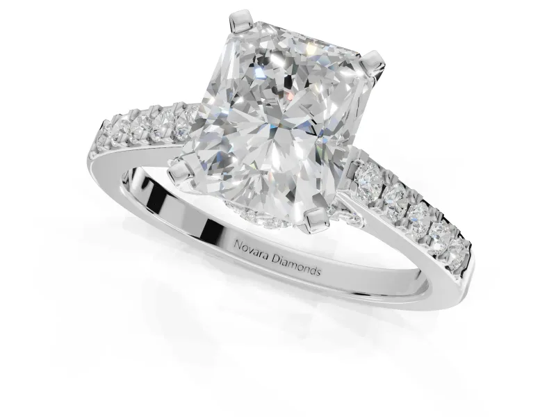 Radiant Cut Pavé Solitaire Engagement Ring Setting | Crossover Gallery | Sterling Silver