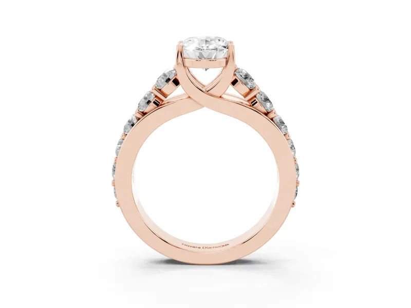 Oval Graduated Side Stone Engagement Ring Setting | Shared Prong Rails | Rose Gold