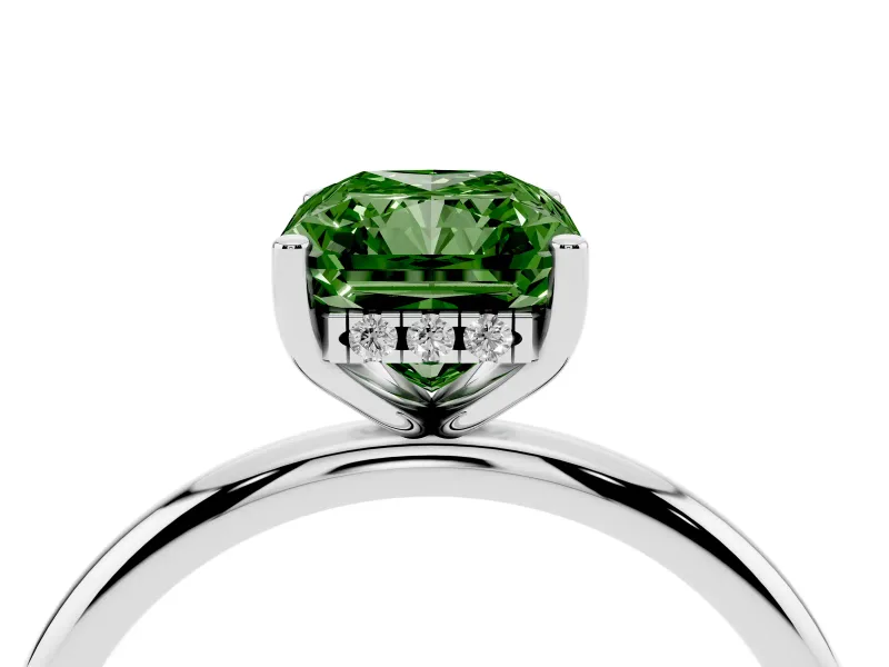 Radiant Cut Micro-Prong Hidden Halo Engagement Ring Setting for a Fancy Green Lab-Grown Diamond | Plain Band | Platinum