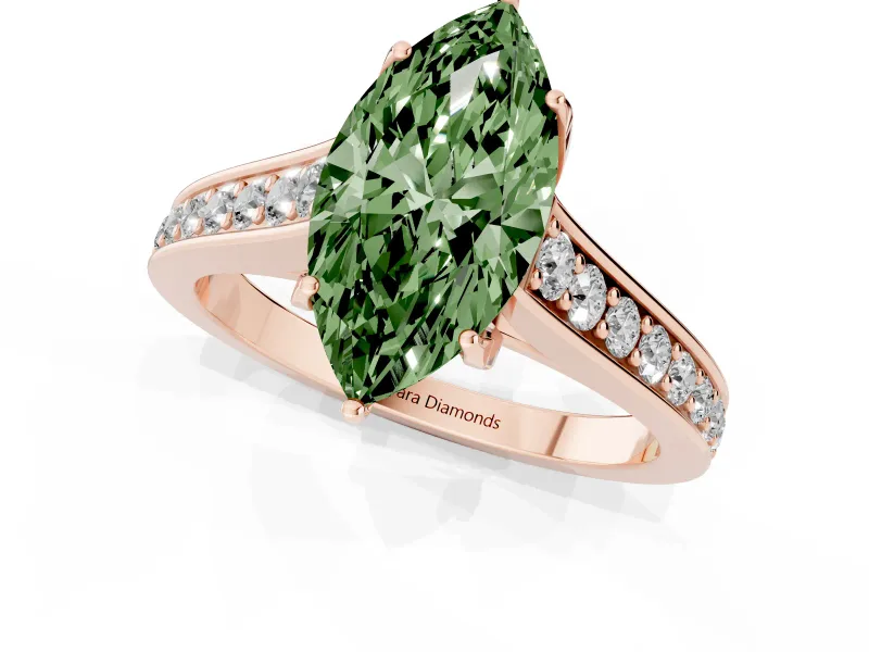 Marquise Graduated Pavé Engagement Ring Setting for a Fancy Green Lab-Grown Diamond | Rose Gold