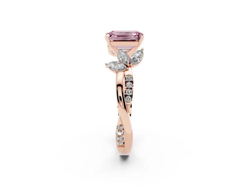 Emerald Cut Floral Vine Engagement Ring Setting for a Fancy Pink Lab-Grown Diamond | Rose Gold