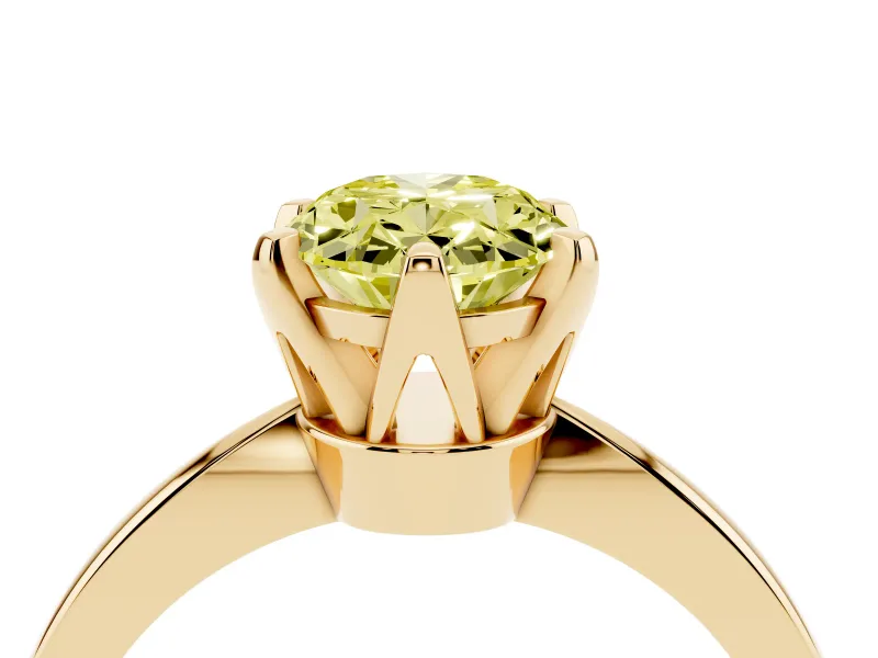 Fancy Yellow Oval Cut Diamond Solitaire Engagement Ring Set in Yellow gold with Slim Tapered Solitaire Band