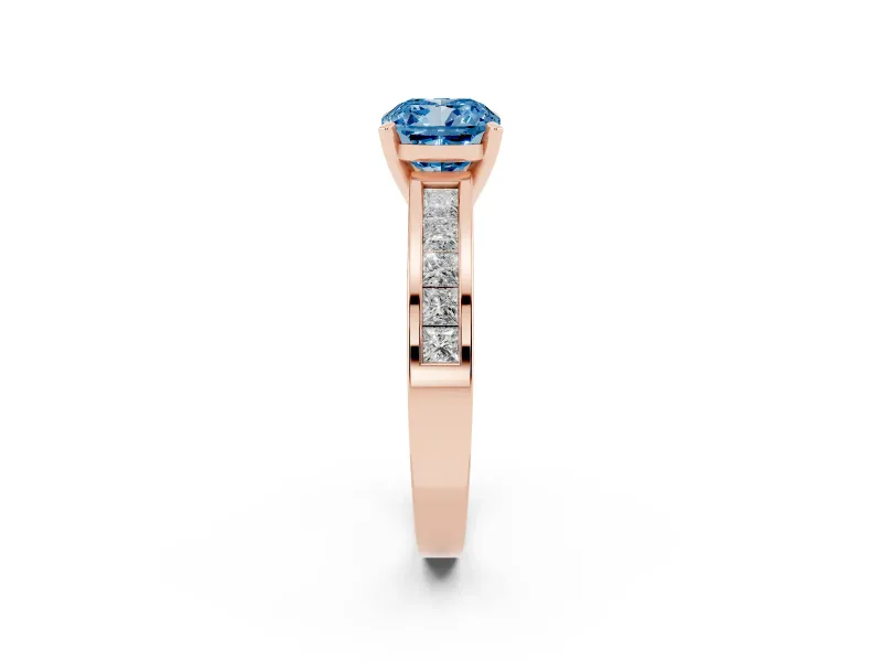 Cushion Cut Channel Engagement Ring Setting for a Fancy Blue Lab-Grown Diamond | Rose Gold