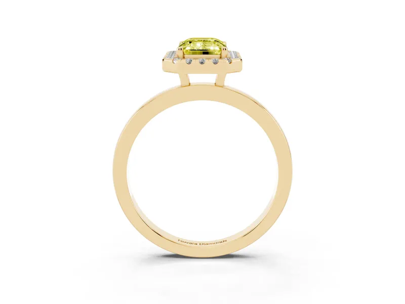 Emerald Cut Thin Halo Engagement Ring Setting for a Fancy Yellow Lab-Grown Diamond | Plain Polished Band | Yellow Gold