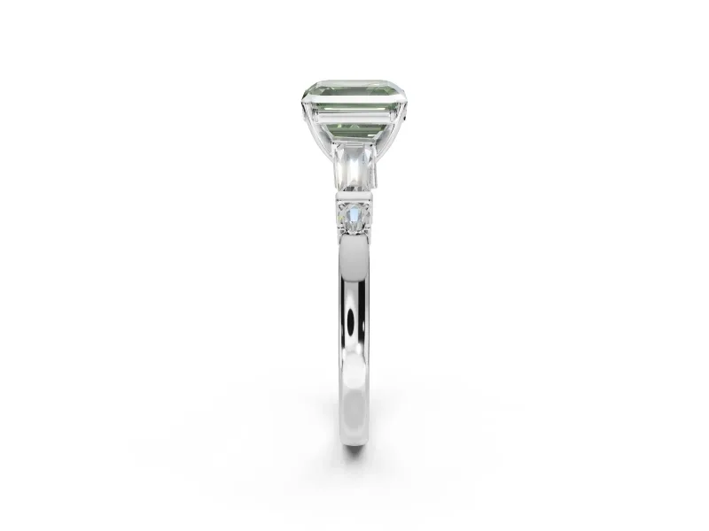 Asscher Cut Tapered Baguette Engagement Ring Setting for a Fancy Green Lab-Grown Diamond | Sterling Silver