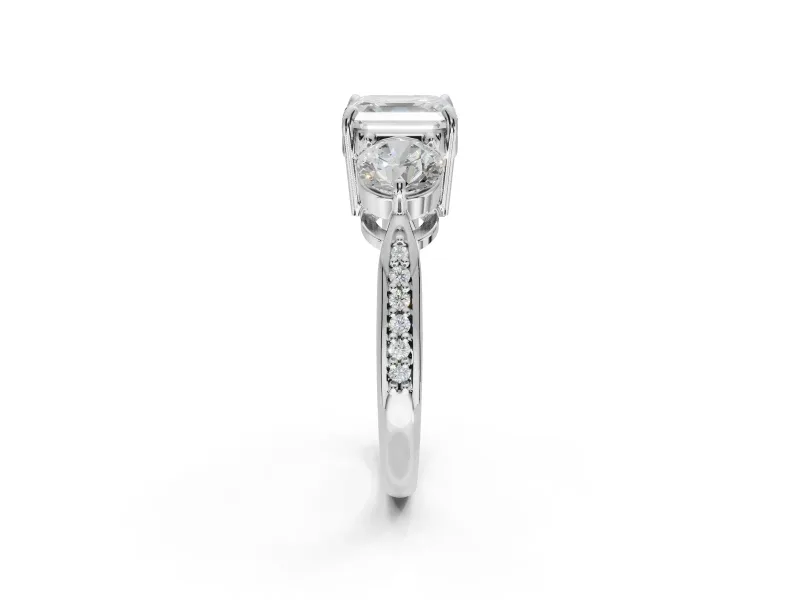 Asscher Cut Three Stone Engagement Ring Setting | Tapered Pave Band | Sterling Silver