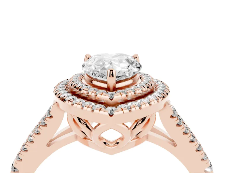 Pear-Shaped Double Halo Split Shank Engagement Ring Setting | Pavé Shoulders | Rose Gold