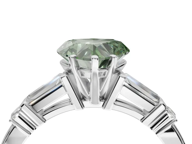 Heart-Shaped Tapered Baguette Engagement Ring Setting for a Fancy Green Lab-Grown Diamond | Platinum