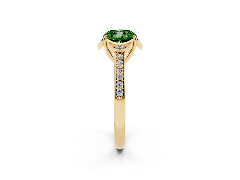 Cushion Cut Floral Pavé Engagement Ring Setting for a Fancy Green Lab-Grown Diamond | Yellow Gold