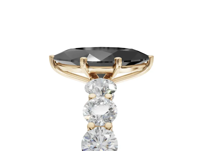 Marquise Side Stone Engagement Ring Setting for a Black Center | Yellow Gold