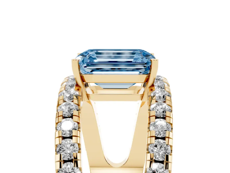 Emerald Cut Split Shank Pavé Engagement Ring Setting for a Fancy Blue Lab-Grown Diamond | Yellow Gold