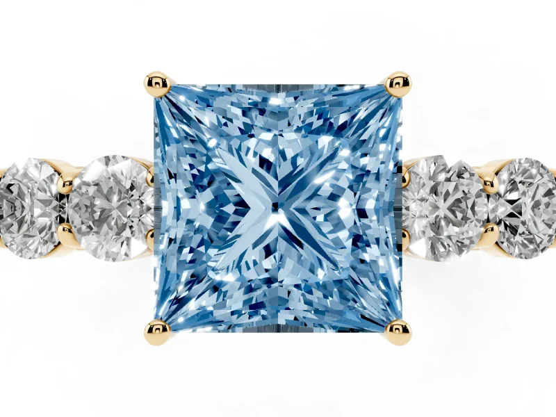 Princess Cut 5 Stone Engagement Ring Setting for a Fancy Blue Lab-Grown Diamond | Yellow Gold