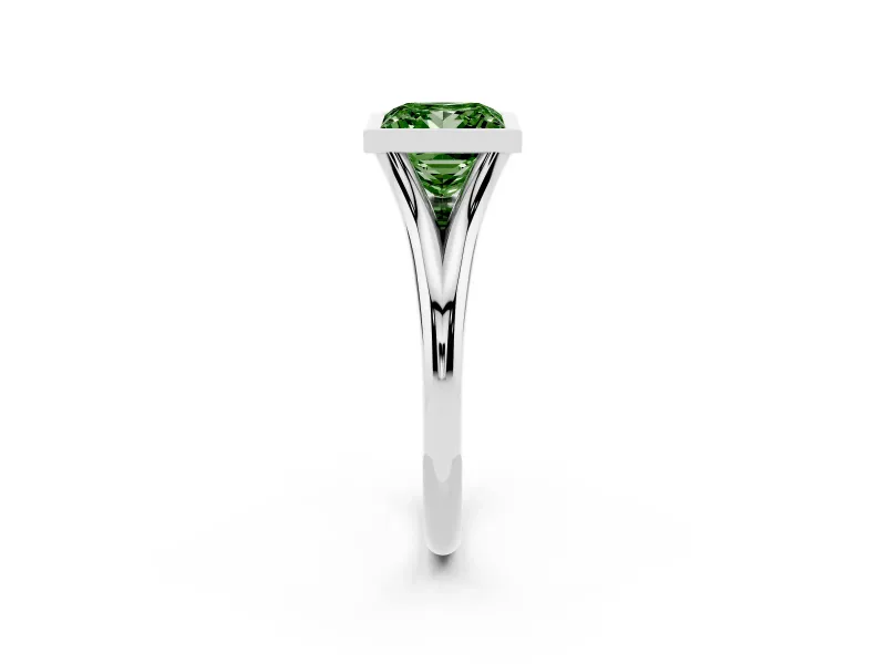 Princess Cut Bezel Engagement Ring Setting for a Fancy Green Lab-Grown Diamond | White Gold