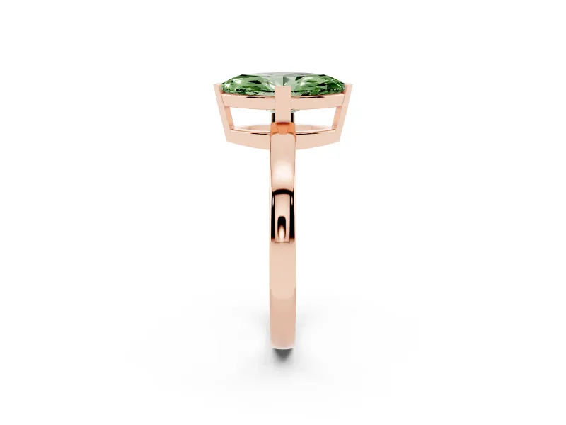 Fancy Green Marquise Cut Diamond Solitaire Ring Set in Rose gold with Prong Head and Smooth Polished Band