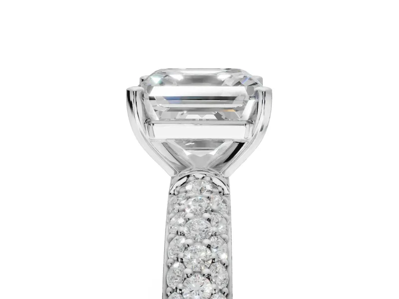 Asscher Cut Pavé Solitaire Engagement Ring Setting | Domed Pavé Band | White Gold