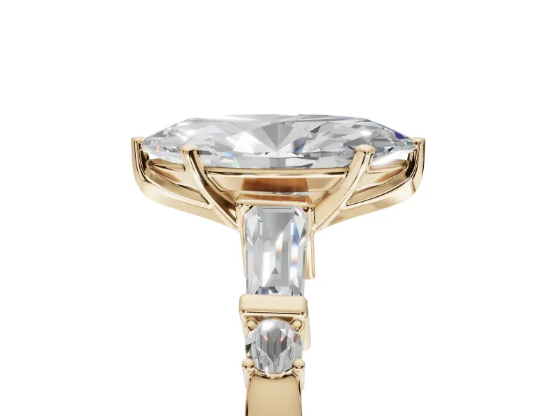 Marquise Tapered Baguette Engagement Ring Setting | Bar Set Sides | Yellow Gold