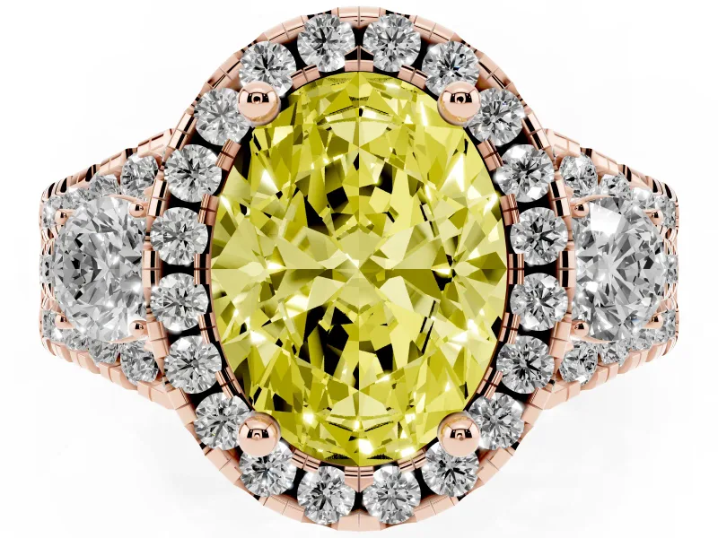 Oval Halo Split Shank Engagement Ring Setting for a Fancy Yellow Lab-Grown Diamond | Round Side Stones | Rose Gold