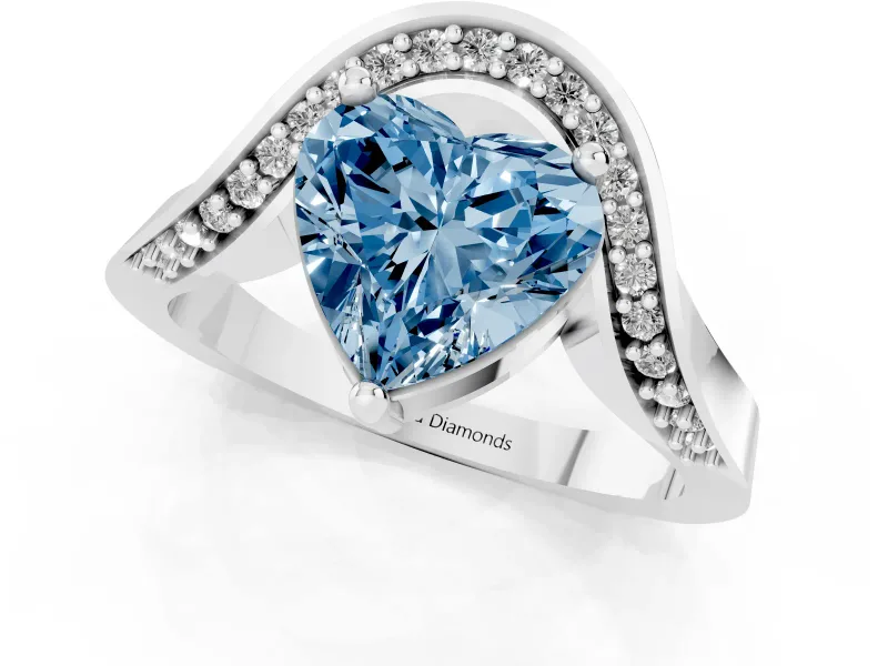 Heart-Shaped Bypass Solitaire Engagement Ring Setting for a Fancy Blue Lab-Grown Diamond | Pavé Ribbon | Platinum