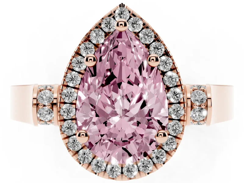 Pear-Shaped Halo Engagement Ring Setting for a Fancy Pink Lab-Grown Diamond | Pavé Panel Shoulders | Rose Gold