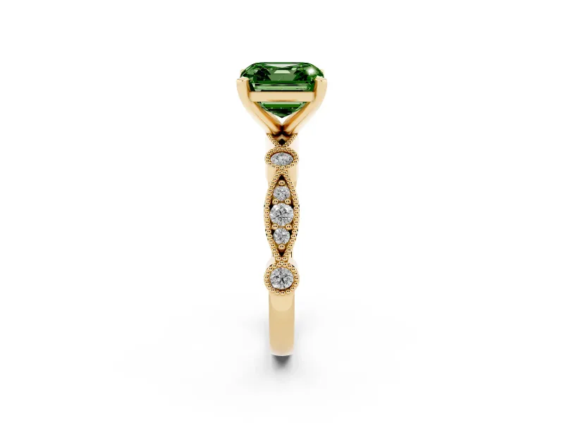 Asscher Cut Vintage Engagement Ring Setting for a Fancy Green Lab-Grown Diamond | Yellow Gold