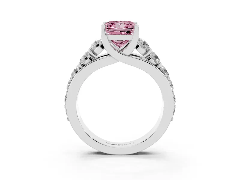 Princess Cut Engagement Ring Setting for a Fancy Pink Lab-Grown Diamond | White Gold - Design NV-24645