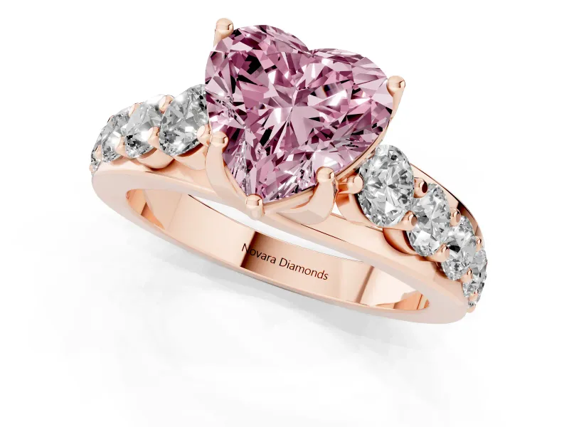 Heart-Shaped Graduated Engagement Ring Setting for a Fancy Pink Lab-Grown Diamond | Rose Gold