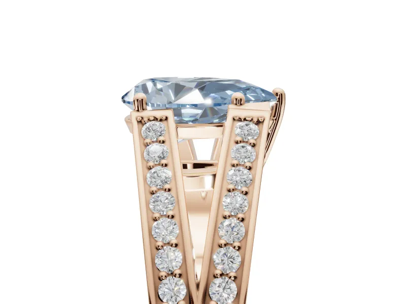 Pear-Shaped Split Shank Pavé Engagement Ring Setting for a Fancy Blue Lab-Grown Diamond | Rose Gold