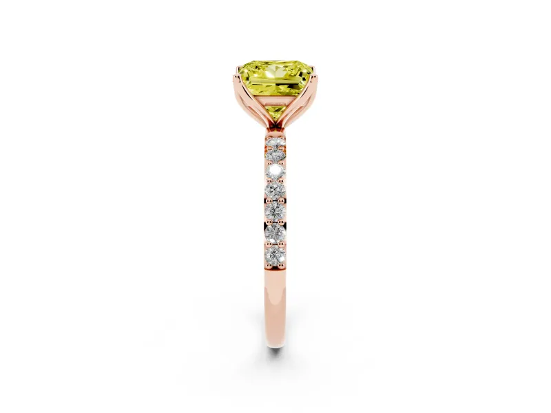Princess Cut Pave Solitaire Engagement Ring Setting for a Fancy Yellow Lab-Grown Diamond | Slim Band | Rose Gold