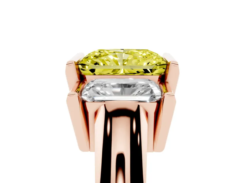 Radiant Cut Channel-Set Three Stone Engagement Ring Setting for a Fancy Yellow Lab-Grown Diamond | Rose Gold