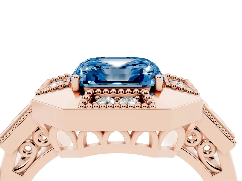 Asscher Cut Milgrain Sectioned Halo Engagement Ring Setting for a Fancy Blue Lab-Grown Diamond | Rose Gold