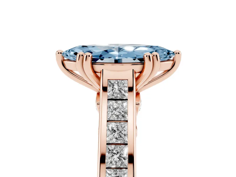 Marquise Channel Set Solitaire Engagement Ring Setting for a Fancy Blue Lab-Grown Diamond | Princess Channel | Rose Gold