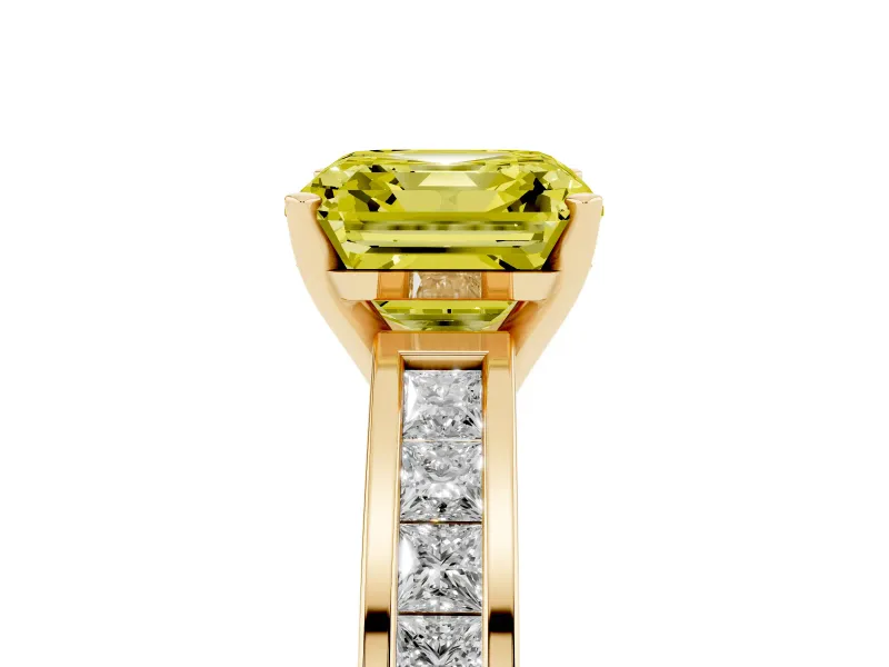 Asscher Cut Channel Engagement Ring Setting for a Fancy Yellow Lab-Grown Diamond | Yellow Gold