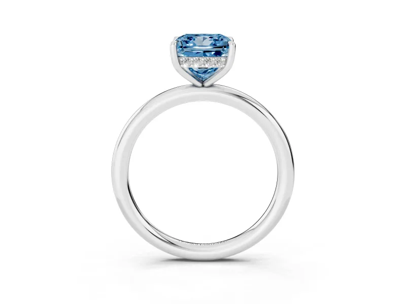 Fancy Blue Princess Cut Diamond Solitaire Ring Set in Silver with Thin Band and Prong Setting