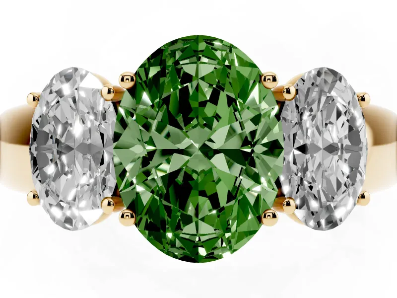 Oval 3 Stone Engagement Ring Setting for a Fancy Green Lab-Grown Diamond | Yellow Gold
