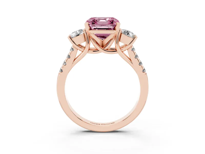 Asscher Cut Three-Stone Engagement Ring Setting for a Fancy Pink Lab-Grown Diamond | Rose Gold