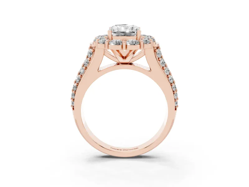Radiant Cut Large Accent Halo Engagement Ring Setting | Graduated Pavé | Rose Gold