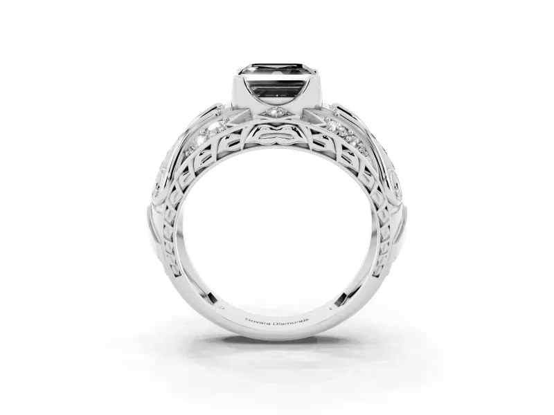Asscher Cut Art Deco Graduated Engagement Ring Setting for a Black Center | Split Shank | Platinum