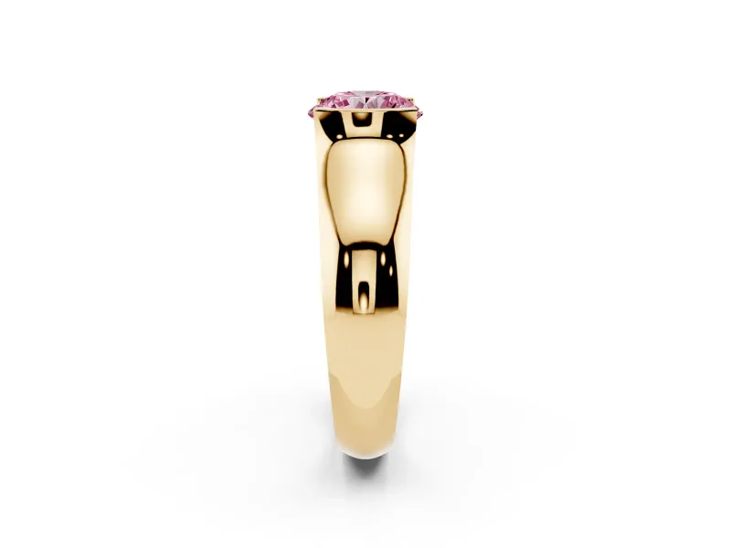 Round Half Bezel Solitaire Engagement Ring Setting for a Fancy Pink Lab-Grown Diamond | Wide Band | Yellow Gold