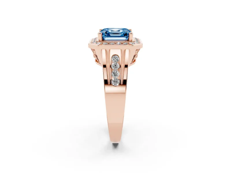 Asscher Cut Halo Engagement Ring Setting for a Fancy Blue Lab-Grown Diamond | Channel-Set Split Shank | Rose Gold