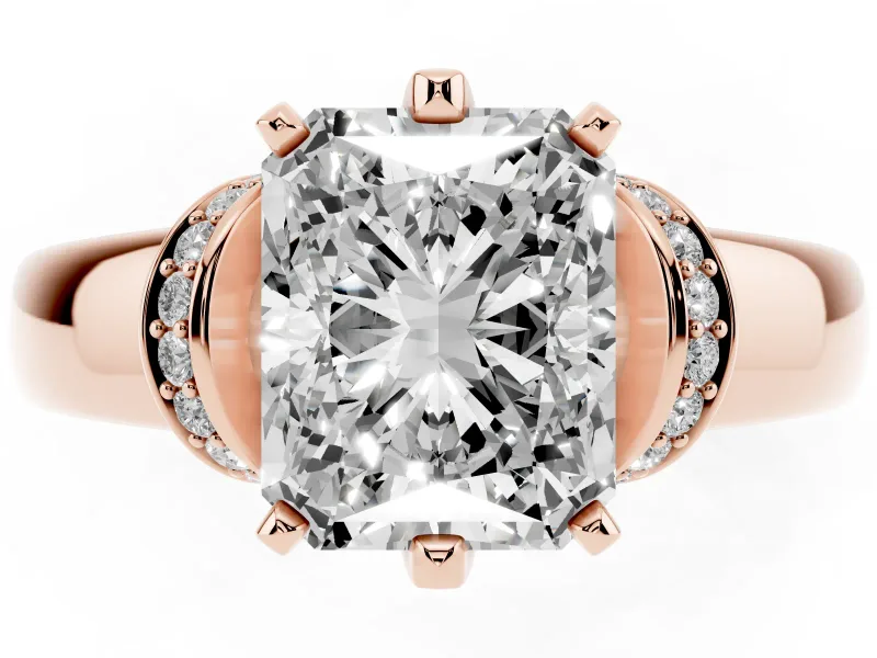 Radiant Cut Pavé Collar Solitaire Engagement Ring Setting | Wide Polished Band | Rose Gold