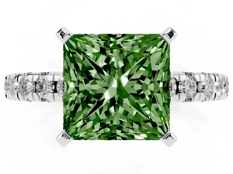 Princess Cut Pavé Solitaire Engagement Ring Setting for a Fancy Green Lab-Grown Diamond | Platinum