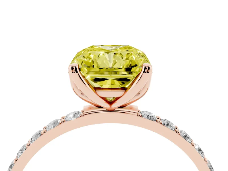 Radiant Cut Pave Solitaire Engagement Ring Setting for a Fancy Yellow Lab-Grown Diamond | Slim Band | Rose Gold