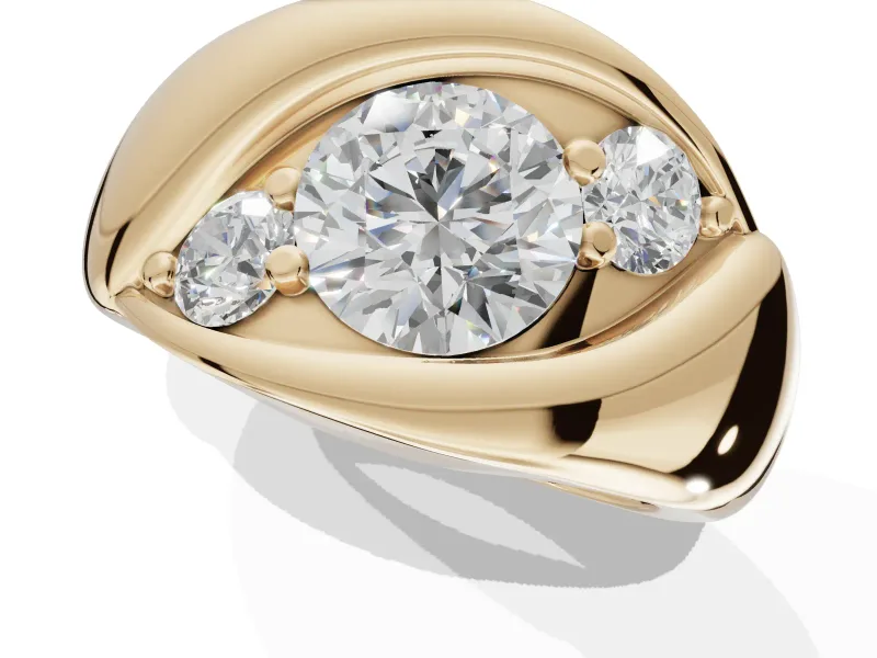 Round Three Stone Bypass Engagement Ring Setting | Sculpted Crossover Band | Yellow Gold