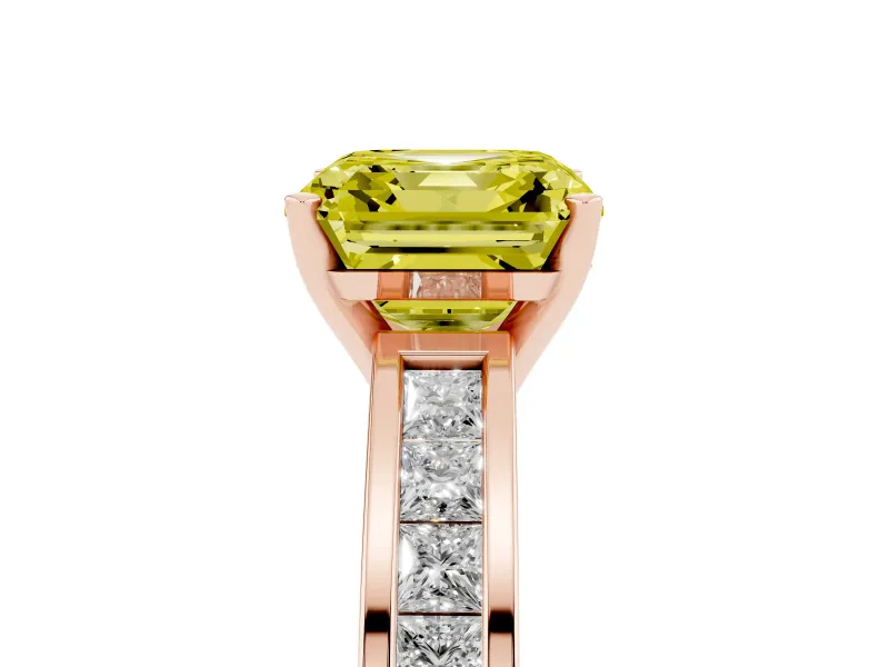 Asscher Cut Channel Engagement Ring Setting for a Fancy Yellow Lab-Grown Diamond | Rose Gold