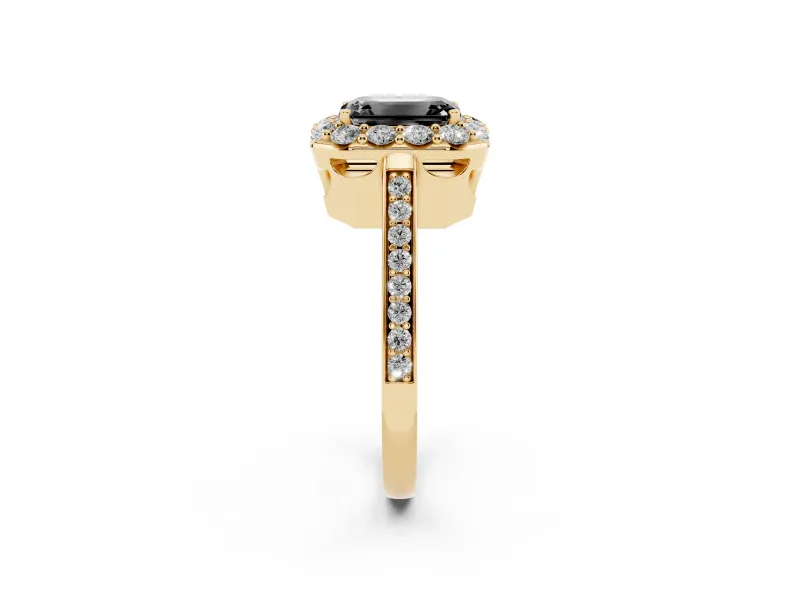 Emerald Cut Floral Halo Engagement Ring Setting for a Black Center | Yellow Gold